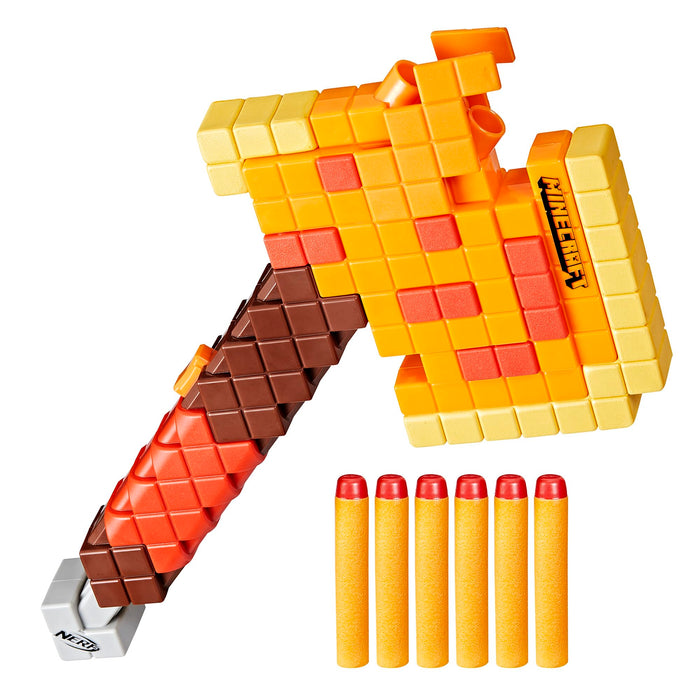 Retros Market Minecraft Firebrand, Dart Blasting Axe, 6 Nerf Elite Foam Darts, Design Inspired by Minecraft Axe in The Game, Pull Down Priming, Minecraft Toys