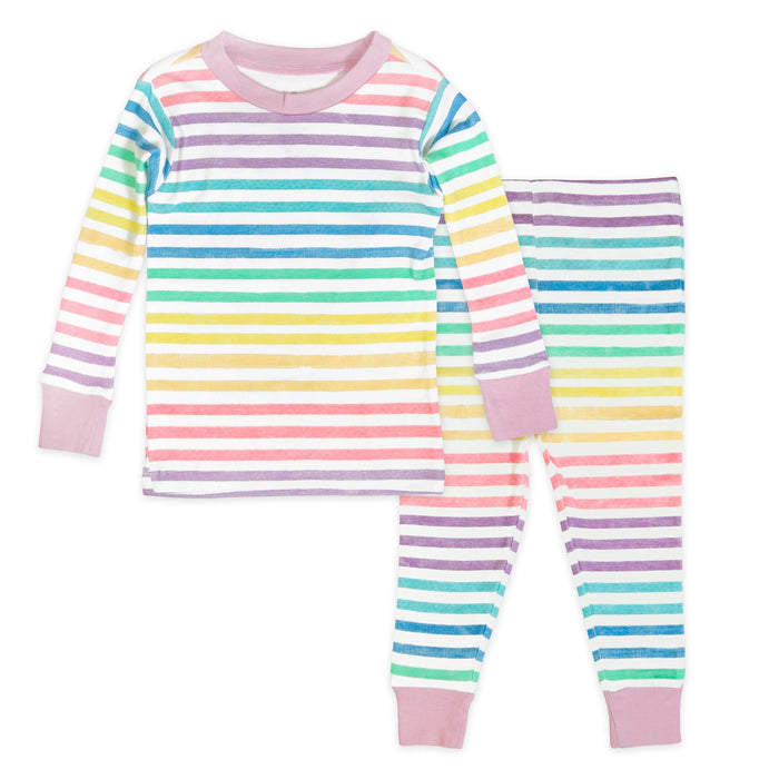 HonestBaby 2-Piece Pajamas Sleepwear PJs 100% Organic Cotton for Baby, Toddler, Kids, Girl, Rainbow Stripe, 5T