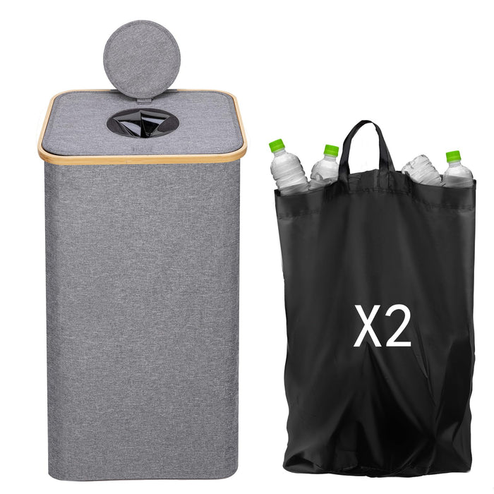 HOTOIQ Recycling Bin, 100L Recycling Bin for Kitchen Indoor Home, Bottle Recycle 26Gallon Large Capacity With Removable Tote Bag, Collecting Glass Paper Plastic Metal Empty Bottles, Recycle Bin Zip-Top Can
