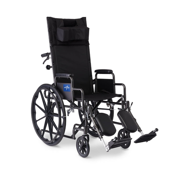 Medline Reclining Wheelchair, 18", with Elevating Leg Rests, Durable Vinyl, 300 lb. Weight Limit, Reclines 90 to 140 Degrees