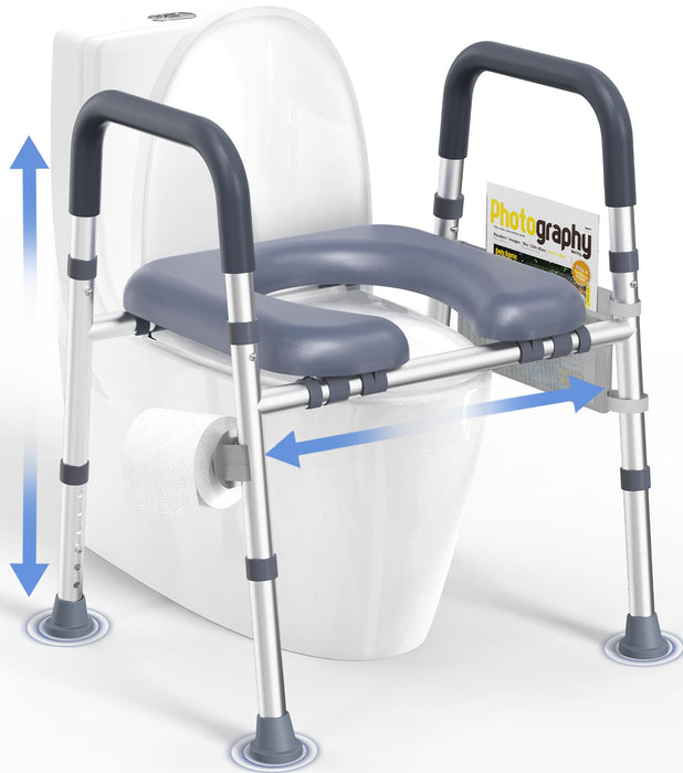 HOMLAND Toilet Seat Risers for Seniors, FSA HSA Eligible Raised Toilet Seat with Handles & Padded Seat, Adjustable Height & Width, 400lb Elevated Toilet Seat for Elderly, Handicap, Fit Any Toilet