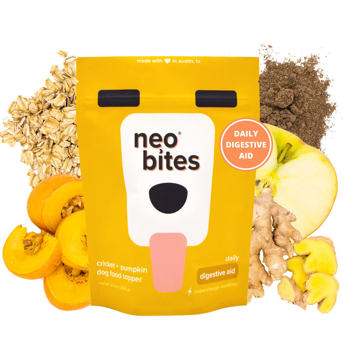 Neo Bites Dog Food Topper, Cricket Protein Supplement, Vegan & Vegetarian Alternative, Insect Based, Probiotics, Superfood, Natural Meal Mixer, Gut Health, 45 Day Supply 12.5 oz Digestive Aid