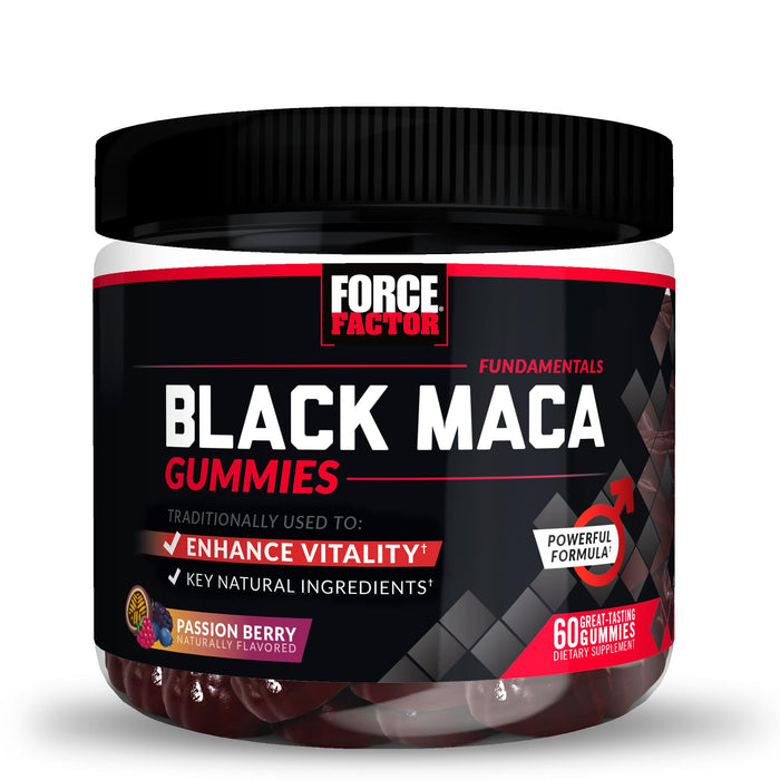 Force Factor Black Maca Gummies, Black Maca Root to Enhance Vitality in Men & Women, Increase Energy & Strength, with BioPerine for Superior Absorption, Delicious Passion Berry Flavor, 60 Gummies