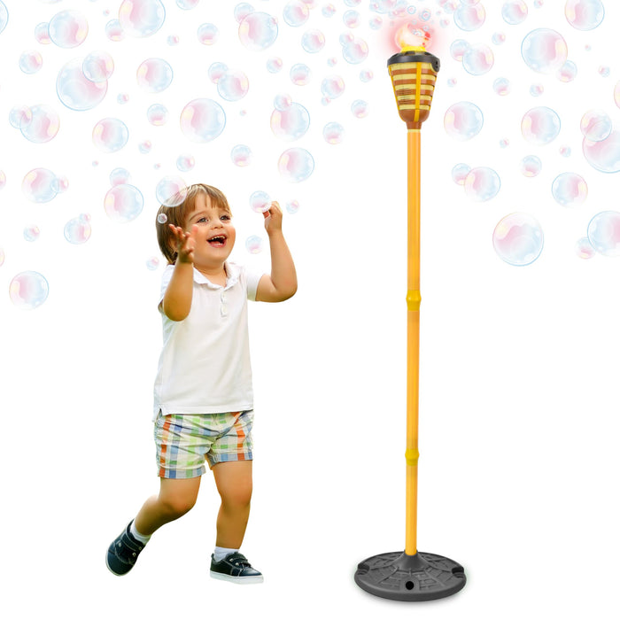 Retros Market Tiki Torch Bubbler - Bubble Machine with Lights and Music, Bubble Blower and Wand, Rechargable Outdoor Toy for Kids Teens Adults, Includes 4oz Bubble Solution