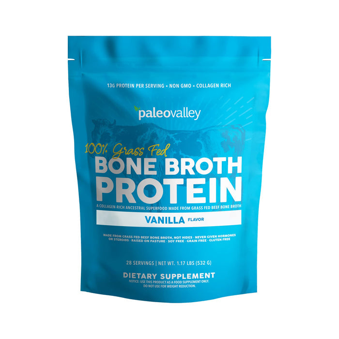 Paleovalley 100% Grass Fed Bone Broth Protein Powder - Vanilla - Rich in Collagen for Hair, Skin, Gut Health, Bone and Joint Support - 28 ServingsGET 20% OFF STOREWIDE!