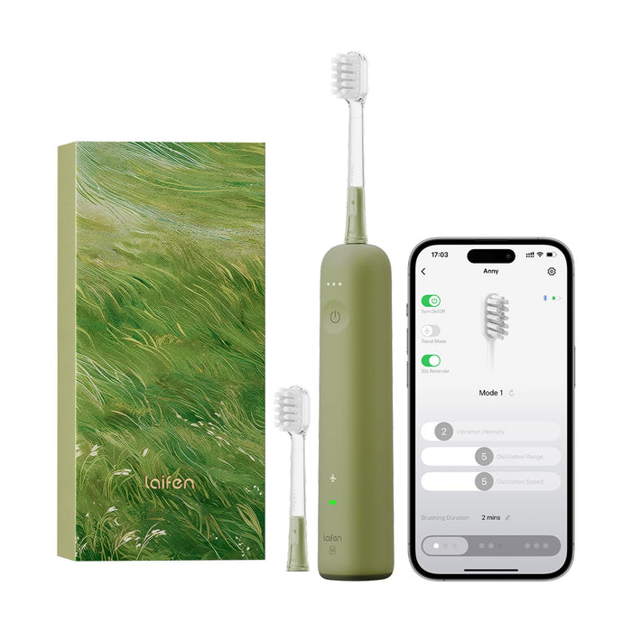 Laifen Wave Special Electric Toothbrush, New 2025 Version Oscillation & Vibration Sonic Electric Toothbrush for Adults with App, 2 Brush Heads, IP68 Waterproof Travel Powered Toothbrush (Meadow Green)