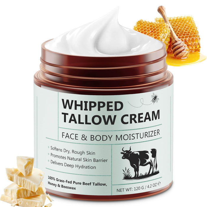 Liefiet Beef Tallow for Skin, Tallow and Honey Balm 4.2oz, Deep Nourishing Face and Body Moisturizers, Organic Grass Fed Whipped Beef Honey Cream