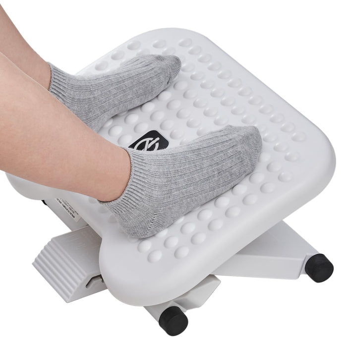 HUANUO Adjustable Desk Footrest, Foot Rest for Under Desk at Work with Massage, Adjustable Foot Stool with 3 Height Position & 30 Degree Tilt Angle Adjustment for Home, Office, White