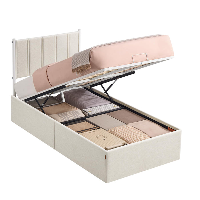 VASAGLE Lift Up Storage Bed Frame Twin Size, Hydraulic Platform Bed, with Upholstered Headboard, 550 lb Weight Capacity, No Box Spring Needed, Easy Assembly, Modern, Cappuccino Beige URMB603W01