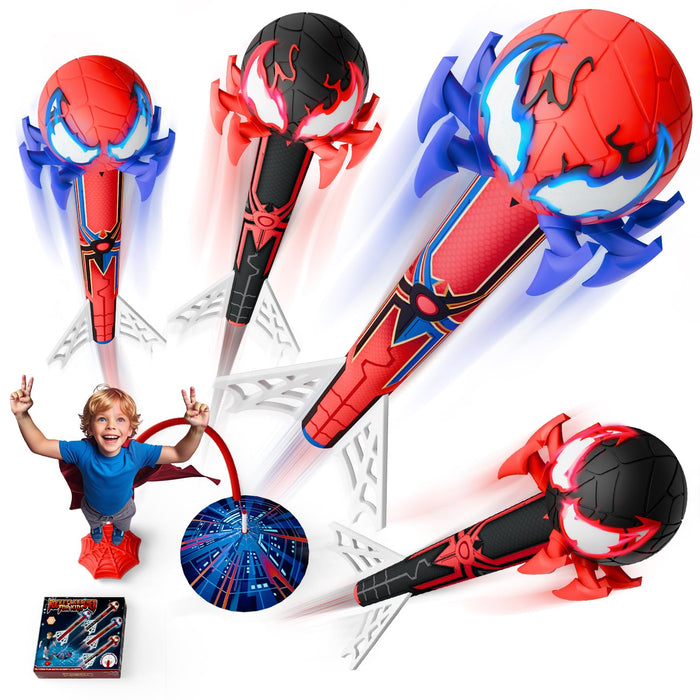 Retros Market Spider Rocket Launcher for Kids, 4 Spider Rockets with Web Air Pump, Stomping Launch up Toys, Outdoor Outside Spider Toys Gifts for 3 4 5 6 7 8 9 10 Year Old Boys Girls Age 3-4 4-6 6-8 Birthday Gift