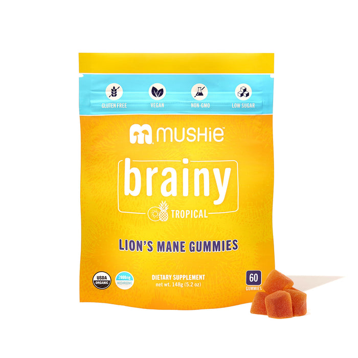 Mushie 100% Organic Lion’s Mane Mushroom Gummies - 2000mg (75mg A & B-Glucans) for Brain Health, Focus & Memory - 60 Organic Lions Mane Gummies for Adults & Kids