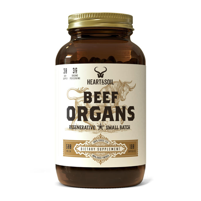 HEART & SOIL – 3000mg Grass-Fed Beef Organ Supplement for Women & Men with Liver, Heart, Kidney, Pancreas & Spleen for Full-Body Nutrition & Energy – Non-GMO, Allergen-Free – 180 Capsules