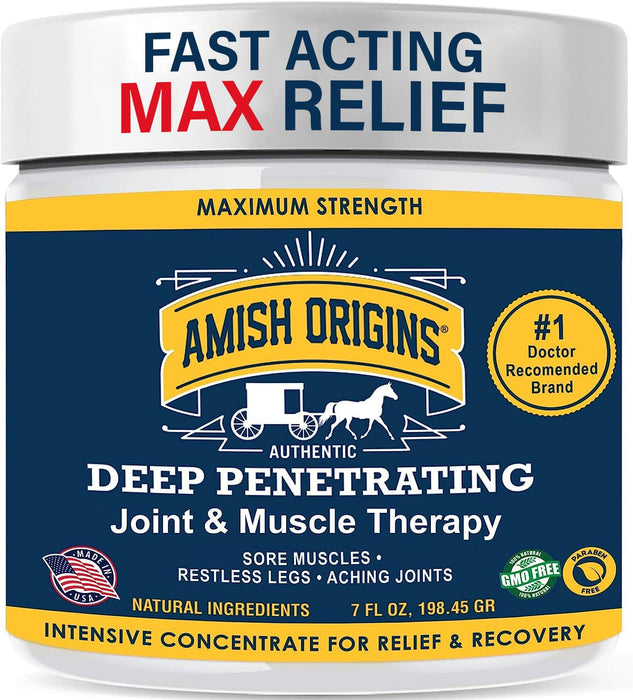 Amish Origins Relief & Recovery Cream - 3.5oz - Maximum Strength Deep Penetrating for Joint, Muscle, Knee, Back, Feet, Hand, Ankle, Aches, Neuropathy