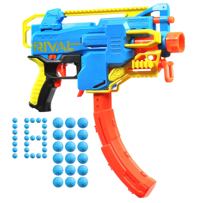 Retros Market Rival Challenger MXXIV-1200 Motorized Blaster, Curved 12 Round Magazine, 18 Nerf Rival Accu-Rounds, Gifts for Teens