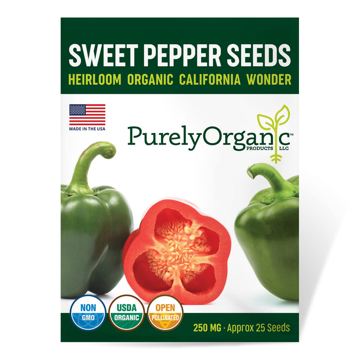 Purely Organic - Organic Sweet Pepper Seeds (California Wonder) - Approx 25 Seeds - USDA Organic, Non-GMO, Open Pollinated, Heirloom, USA Origin