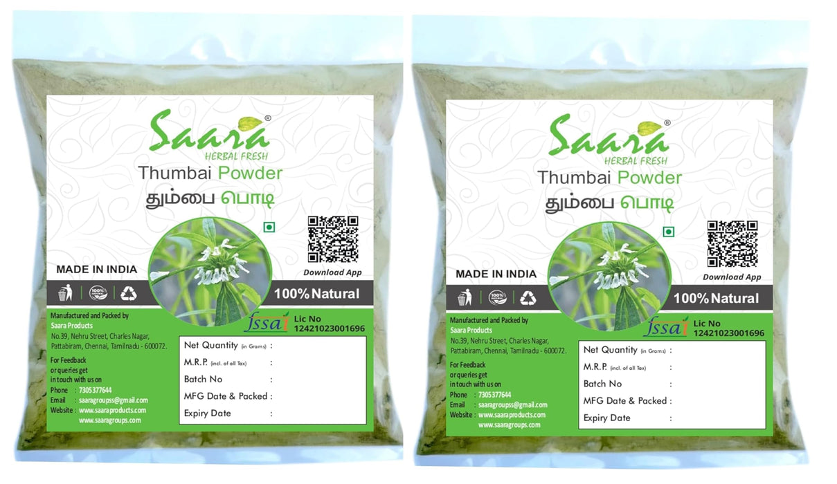 Saara - Thumbai Powder - Each 50 Gram/1.76 Oz X 2 = 3.5 Oz - Leucas Aspera, Madhupati, Goma, Dronapushpi, Chota Halkusa Powder