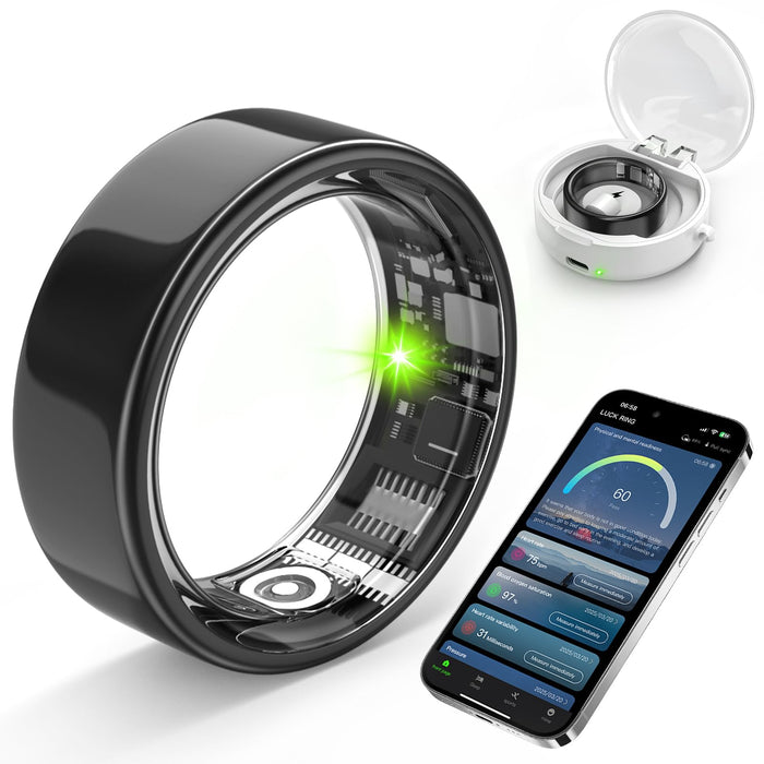Free Shark Smart Ring with Sleep Monitoring, Step Counting, Heart Rate, Blood Oxygen for iPhone and Android, No Subscription Fee, IP68 Waterproof Health Tracker (Black, 10)
