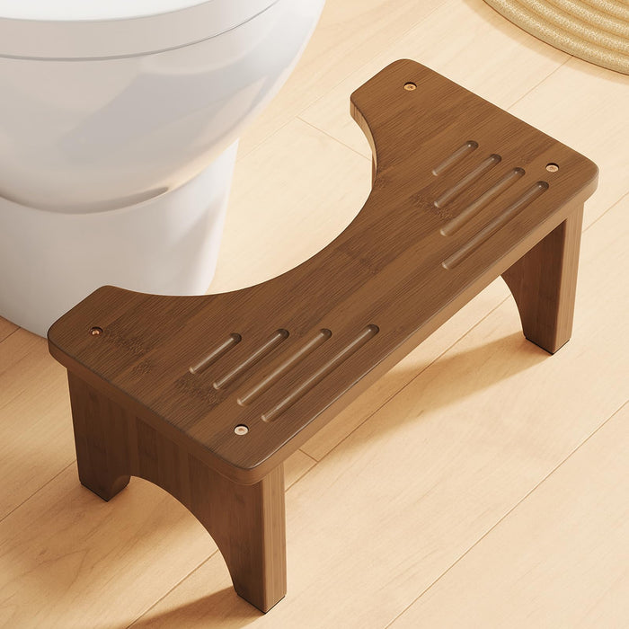 Wooden Squatting Potty Stool for Adults, 6.7 Inch Toilet Stool Poop Stool Adult, Bamboo Wood Toilet Stools Squat for Pooping, Portable Toilet Step Stool for Bathroom, Brown