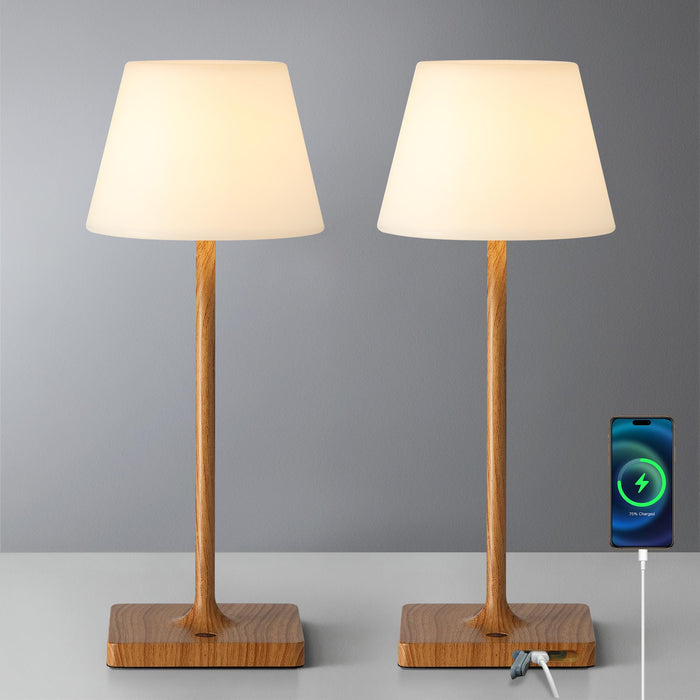NEWSEE Cordless Portable Touch Table Lamp Waterproof Shower Lamp Set of 2, 4000mAh Rechargeable Battery Powered Dimmable LED Desk Lamps, Modern Baby Night Light for Bedroom, Restaurant, Bathroom 14.5"