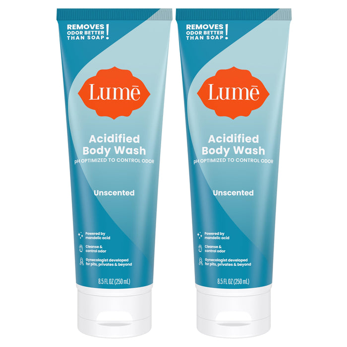 Lume Acidified Body Wash - 24 Hour Odor Control - Removes Odor Better than Soap - Moisturizing Formula - Formulated Without SLS or Parabens - OB/GYN Developed - 8.5 ounce (Pack of 2) (Unscented)GET 20% OFF STOREWIDE!