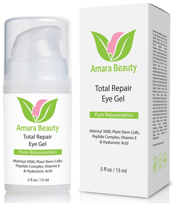 Amara Beauty Eye Cream Gel for Dark Circles and Puffiness with Peptides & Hyaluronic Acid, 0.5 fl. oz.
