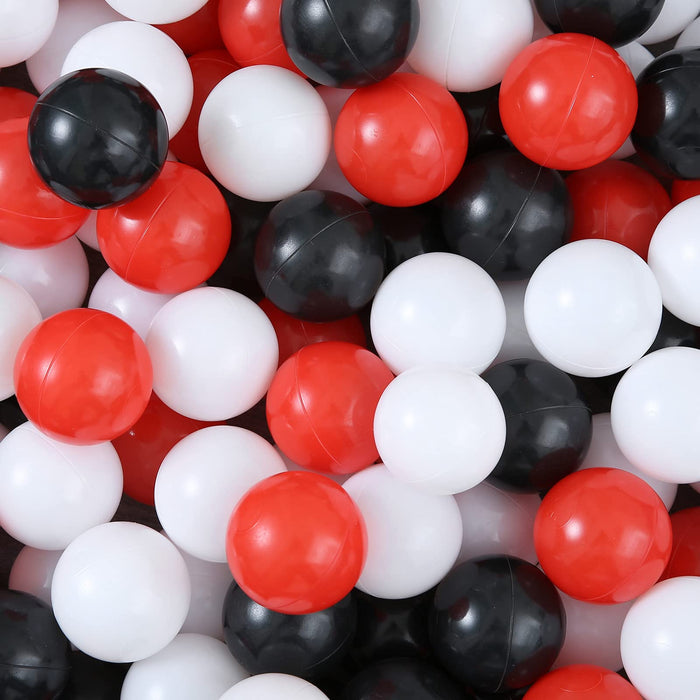 Retros Market Ball Pit Balls Plastic Balls for Ball Pit BPA Free Plastic Balls Crush and Smash Proof Balls 100pcs 2.2" Set for Toddlers for Play Tent Tunnel (Black+White+Red)