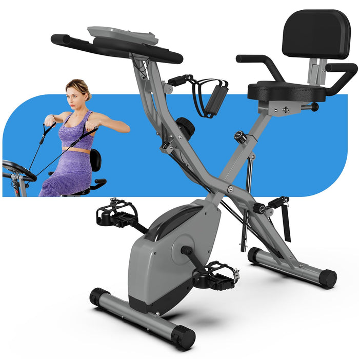 LINBOLUSA Indoor Exercise Bike for Seniors, 5 IN 1 Foldable Stationary Bike with 16-Level Magnetic Resistance and Tri-Position Ride, 330LBS Capacity, 6.6 LBS Flywheel, for Home Workout 818 Gray