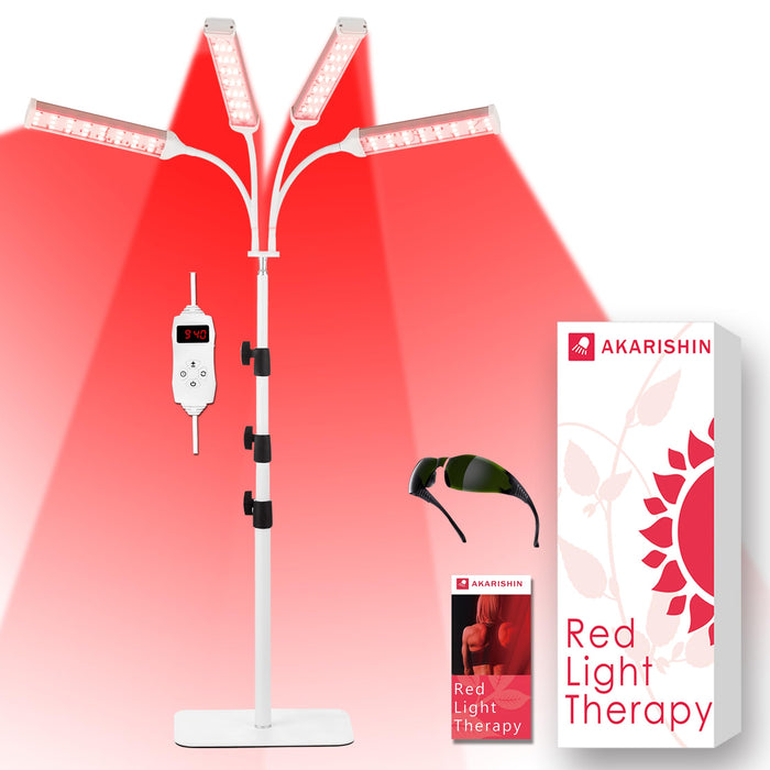 Arikashin Red Light Therapy Lamp with Adjustable Stand, Timer, Height, Brightness - 660nm, 660nm+850nm, 660Nm+940nm- Effective for Body and Skin Vitality, 4-Head,White,36W