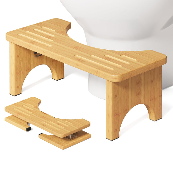 Squatting Potty for Adults Foldable, 7In Bamboo Toilet Stool Squat Adult and Kids, Wood Travel Poop Stool for Bathroom, Wooden Portable Toilet Foot Step, Premium Flip Pooping Potty Stool