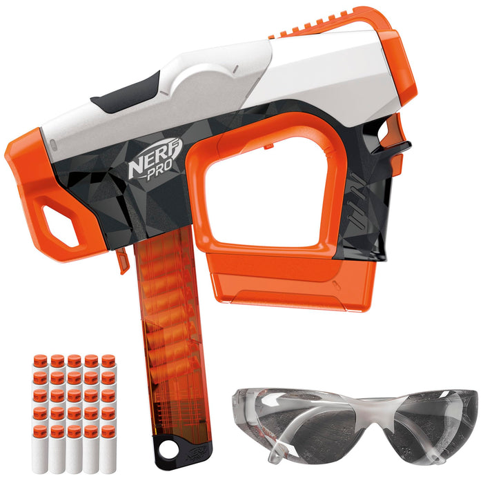 Retros Market Pro Sender Half-Length Semi Automatic Dart Blaster, 150 FPS, 30 Nerf Pro Half-Length Darts, 15-Dart Magazine, Eyewear, Gifts for Teens, 14+