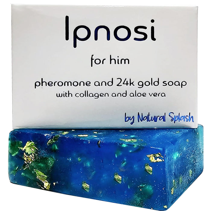 lpnosi Pheromone Soap Bar for Men, 24K Gold Flakes, Collagen & Aloe Vera Infused, Subtle Masculine Fragrance & Attraction-Boosting Grooming by Natural Splash