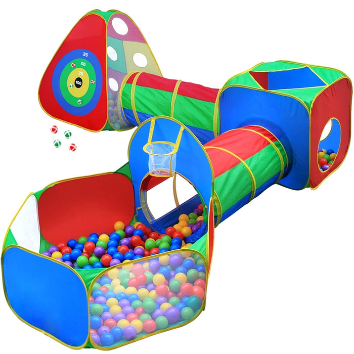Retros Market 5pc Kids Ball Pit Tents and Tunnels, Toddler Jungle Gym Play Tent with Play Crawl Tunnel Toy, for Boys Babies Infants Children, Indoor Outdoor Gift, Target Game w/ 4 Dart Balls