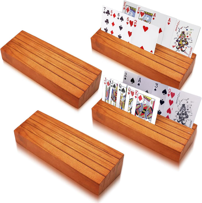 hismocal Playing Card Holders Deck Stand, Play Cards Holder for Kids or Elder People, Hands-Free Wood Holder Racks,Tray for Organizing Cards (4 Pack)