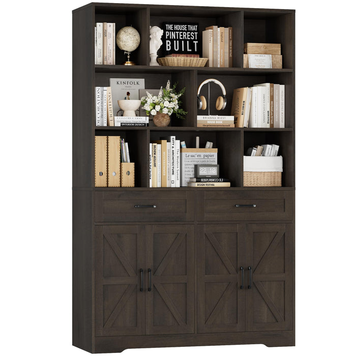 HOSTACK 71" Tall Bookcase with Drawer and Door, 47" Wide Book Shelf and Bookcase with Storage, 6 Tier Large Book Storage Cabinet with 14" Deep Display Shelves for Living Room, Home Office, Dark Brown