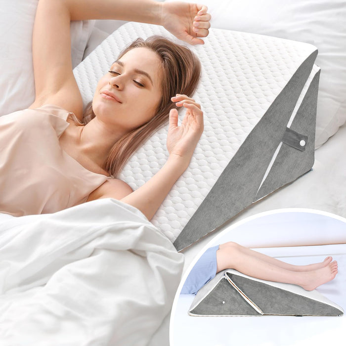 COOLBEBE Bed Wedge Pillow for Sleeping, Adjustable Folding Wedge Pillow for Snoring and After Surgery - 9 & 11 Inch, Elevated Triangle Wedge for Back Pain Relief, Acid Reflux, Leg Support