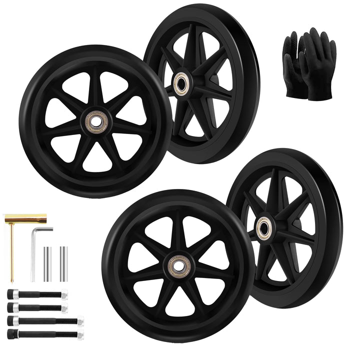 4 Pack 6 Inch Solid Replacement Wheels - Environmentally Friendly Rubber Material, Wear-Resistant PU Tires, Anti-Slip, and Durable ABS Wheel Hub - Easy to Install, (4Pcs 6Inch Wheels)