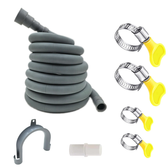HLMOptimo 23 Feet Universal Washing Machine Drain Hose Flexible Dishwasher Drain Hose Extension Kits Corrugated Washer Hose w/ 1 Adapter 4 Clamps 1 U-Bend Holder