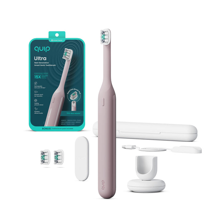 Quip Ultra Next Generation Smart Toothbrush - Timed Electric Toothbrush with Case - Replaceable Brush Head, Soft Bristles, Silicone Handle, 30-Day Battery Life - Travel Toothbrush - Dusk