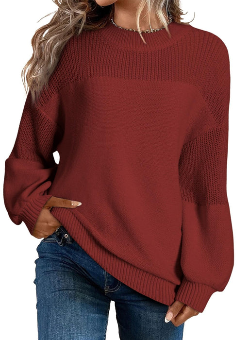 Dokotoo Sweaters for Women Casual Long Sleeve Crewneck Knit Fall Clothes Womens Sweaters Trendy Winter Clothing Oversized Fashion 2025 Solid Color Pullover Sweater Tops Christmas Outfits Red Large