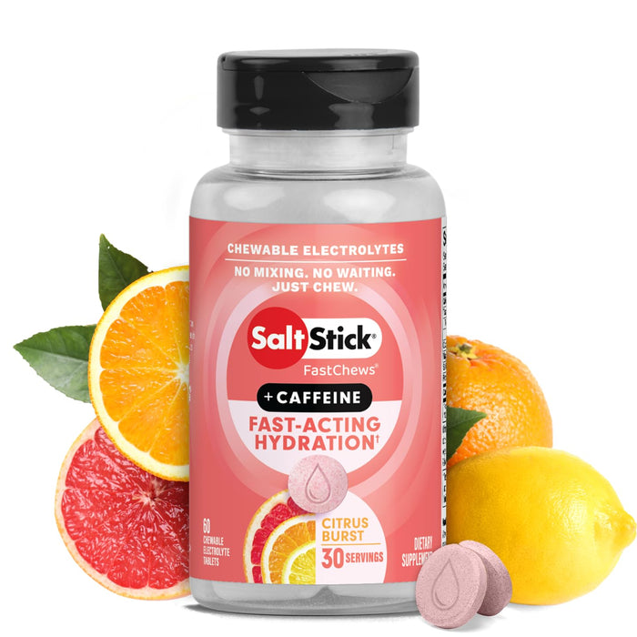 SaltStick Chewable Electrolytes with Caffeine - 60 Citrus Burst Electrolyte Energy Tablets - Just Chew It, Electrolyte Energy Chews for Hydration - 60 Count