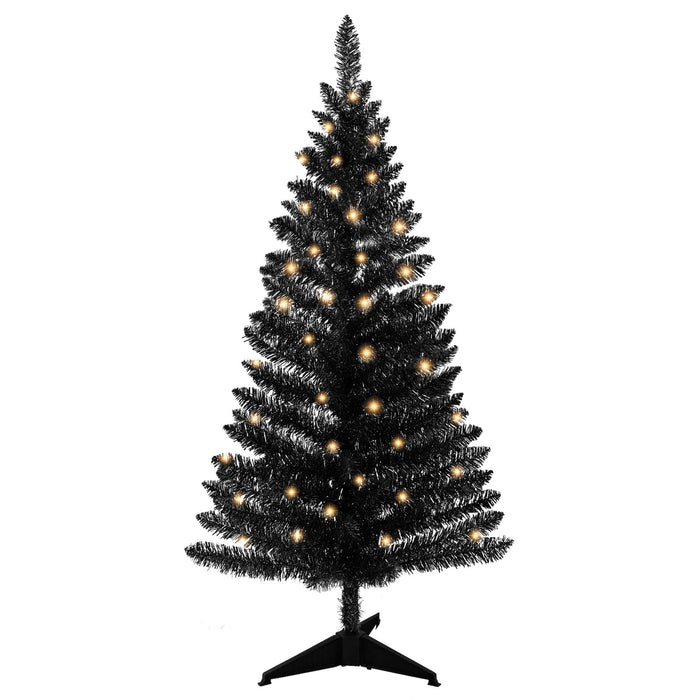 4ft Lighted Artificial Black Christmas Tree, Not Pre-lit Black Tinsel Pine Trees with Lights, Ideal for Ideal for Home, Office, and Xmas Party Décor - Includes Stand