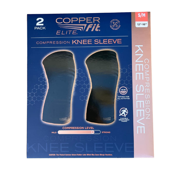 Copper Fit Elite Knee Compression Sleeve Knee Brace 2-Pack, Black (Small/Medium 12"-16")