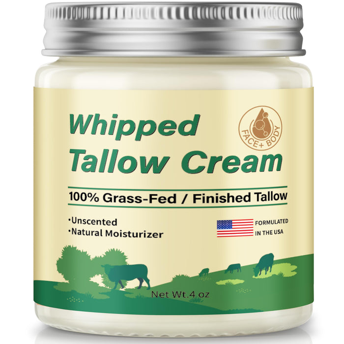 ZIIDII Beef Tallow for Skin, Organic Grass Fed Whipped Beef Tallow Moisturizer Deeply Nourishing for Face & Body, Natural Unscented Tallow Face Moisturizer Smooth Soft for Dry Skin, 4oz