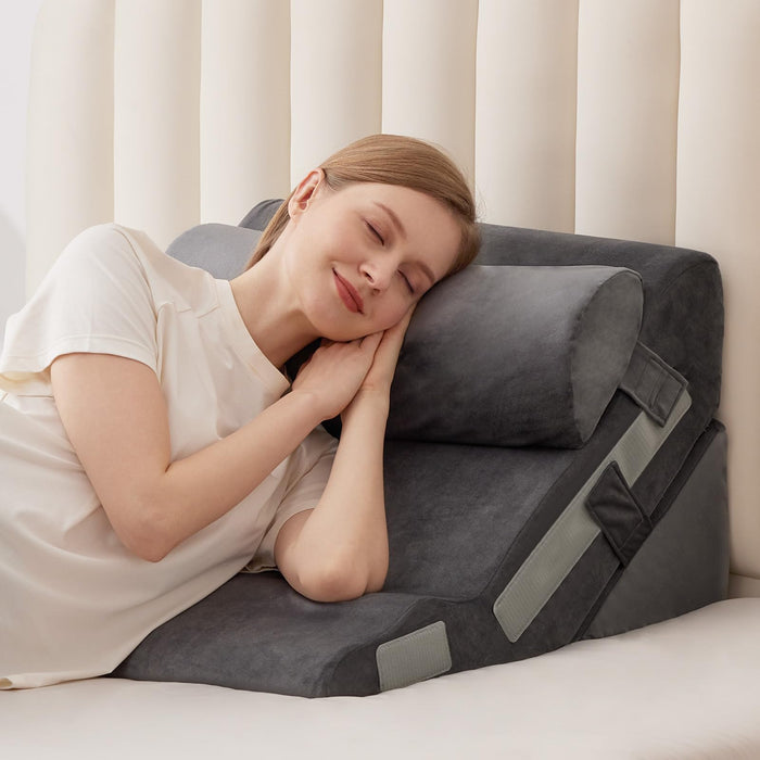 MEGCXIT 3PCS Bed Wedge Pillow for Headboard, 10-in-1 Adjustable Foam Wedge Pillow for Acid Reflux Relief, 23” Wide Triangle Pillow Wedge for Post Surgery, Back Pain Relief & Snoring, Grey