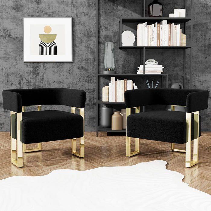 STHOUYN Modern Black and Gold Accent Chair Set of 2, Boucle Bucket Chairs Set of 2, Arm Chairs for Living Room Bedroom (2, Black)
