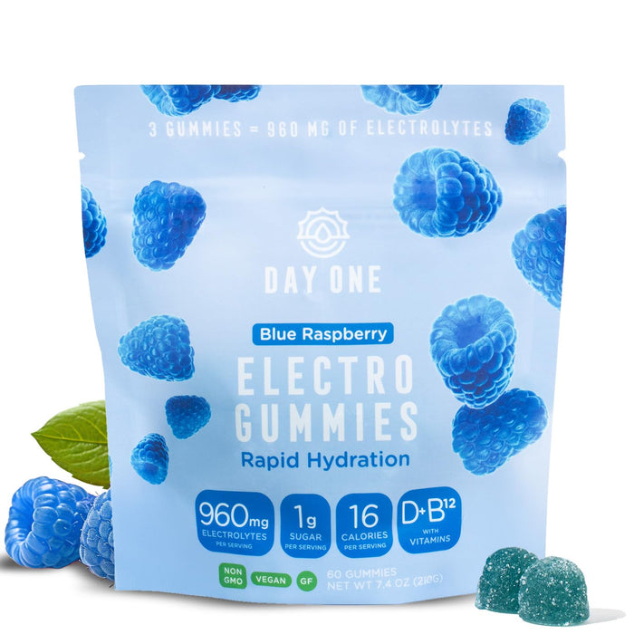 Day One ElectroGummies – Electrolyte Hydration Gummies – Ideal to Boost Hydration & Energy – Supplement for Post & Pre Workout – for Men, Women, Kids – Blue Raspberry Flavored – 60 Gummies