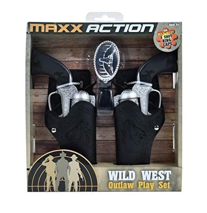 Retros Market Wild West Outlaw Play Set – 5 Piece Western Toy for Kids | Cowboy Sheriff Cap Blaster with Holster and Adjustable Belt | Ring Caps Sold Separately