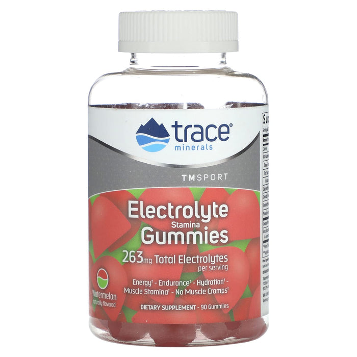 Trace Minerals | Electrolyte Stamina Gummies | Boost Energy, Endurance, Muscle Stamina and Hydration | Vegan | Watermelon | 90 Count (30 Servings)