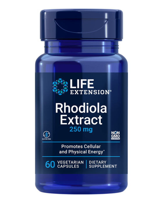 Life Extension Rhodiola Extract, Rhodiola rosea Supplement, standardized Extract, Promotes Physical and Mental Performance, Gluten-Free, Non-GMO, Vegetarian, 250 mg, 60 Capsules