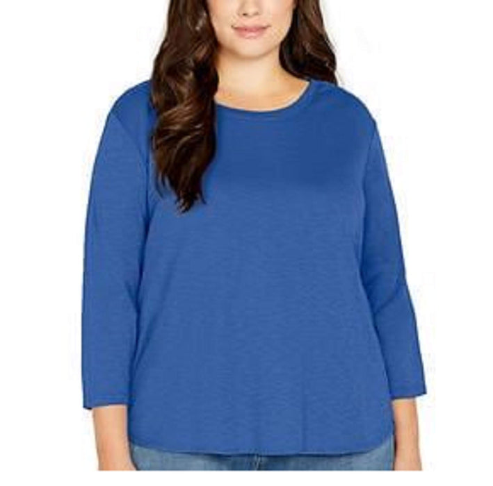 Kirkland Signature Ladies' Cotton Slub Tee (Electric Blue, Small)